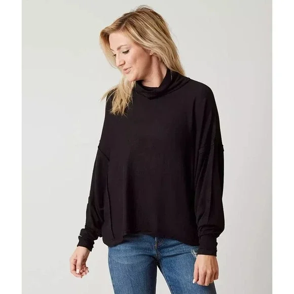 We The Free People Alameda Dolman Sleeve Turtleneck Top Black Medium H12840 - Picture 8 of 16